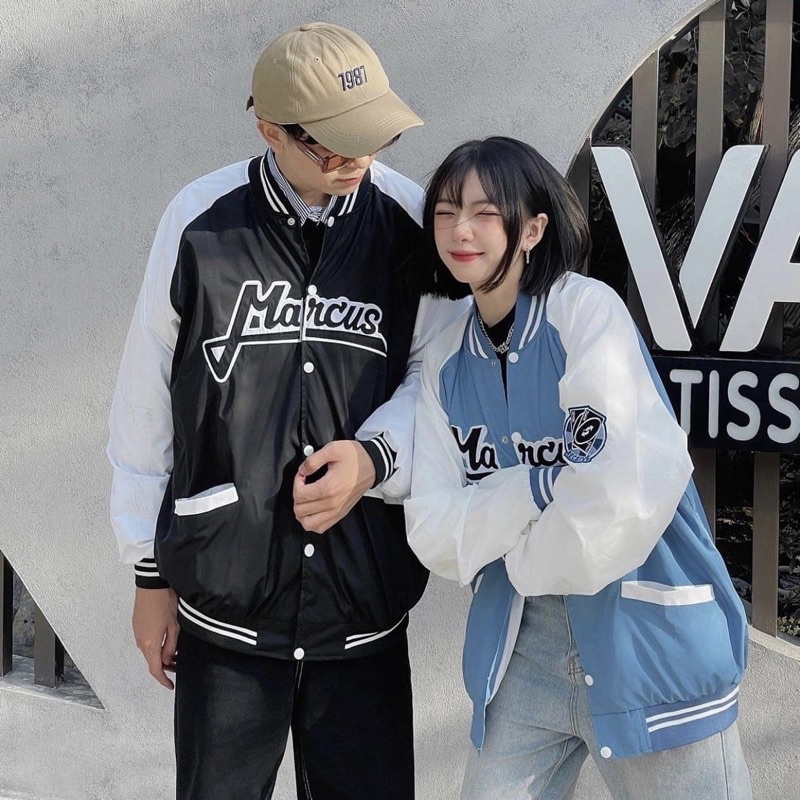 Áo Bomber vải dù 2 lớp  VARSITY MARCUS màu XANH/ĐEN 🖤 Nam nữ unisex 🖤 Áo Khoác Dù form rộng