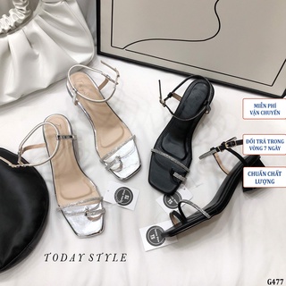 Sandal gót vuông 5p đính đá sang chảnh Today Style da mềm G477