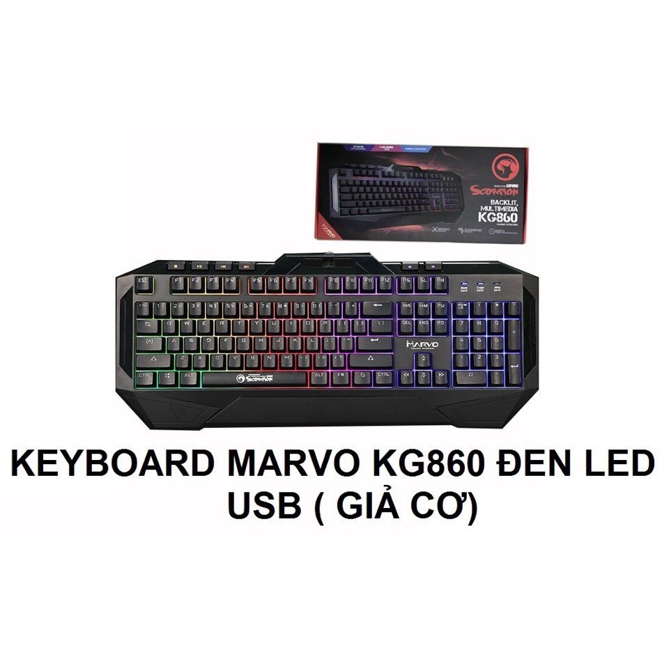 BÀN PHÍM CÓ DÂY BÀN PHÍM GIẢ CƠ CHUYÊN CHƠI GAME MARVO KG 860 MÀU ĐEN CÓ ĐÈN LED