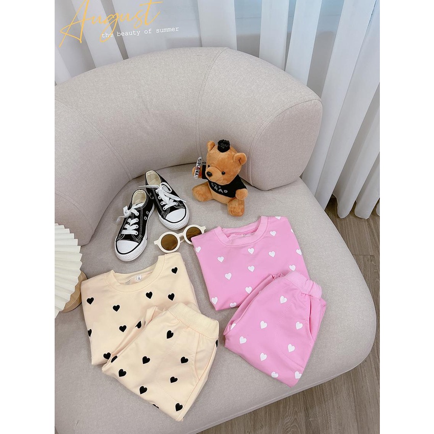 Bộ Quần Áo Nỉ Dài Dài Tay In Hình Tim Trơn Cổ Tròn Dễ Thương Cho Bé Từ 8-22kg Mã DT47