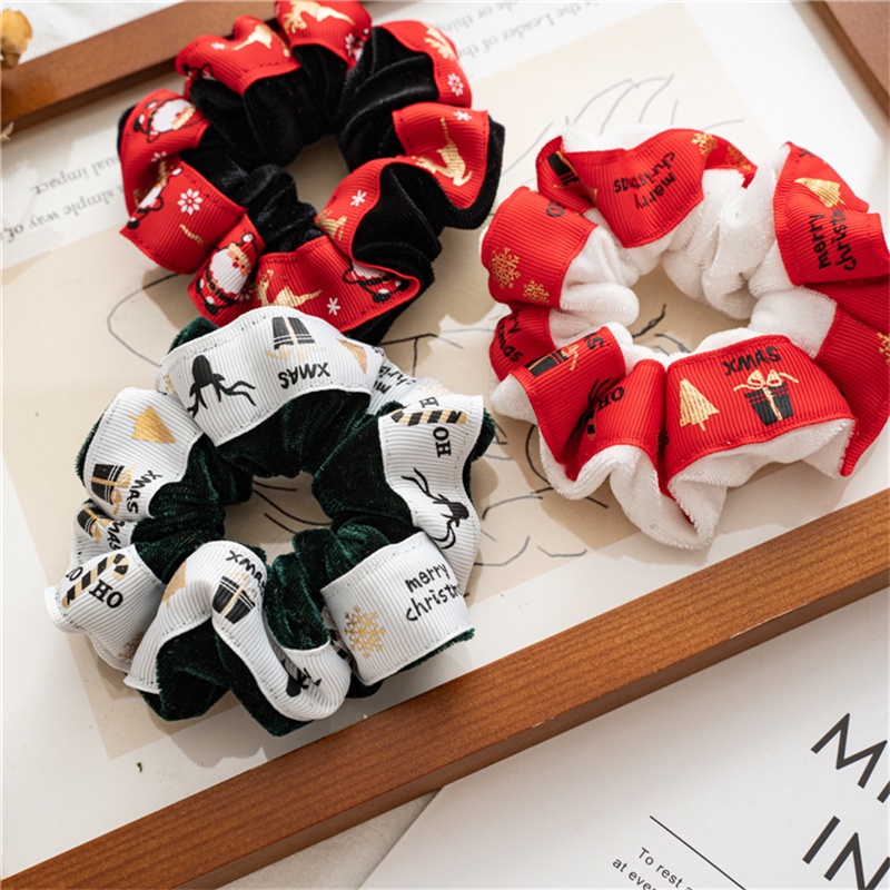 Dây buộc tóc vải flannel bản lớn phong cách giáng sinh mới cho nữ