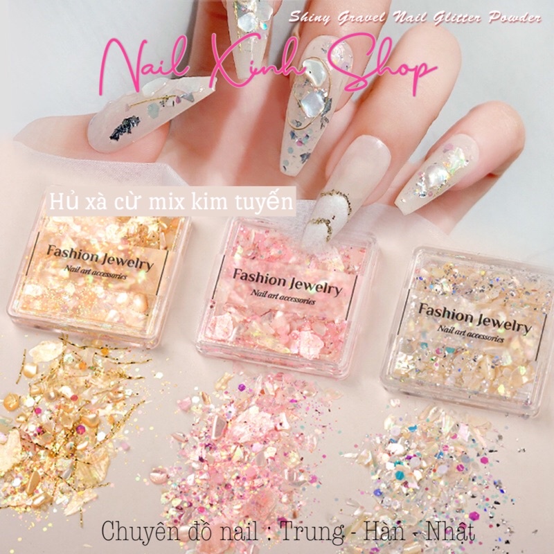 Xà cừ nail vân đá ,phụ kiện trang trí móng tay màu mới , siêu mỏng