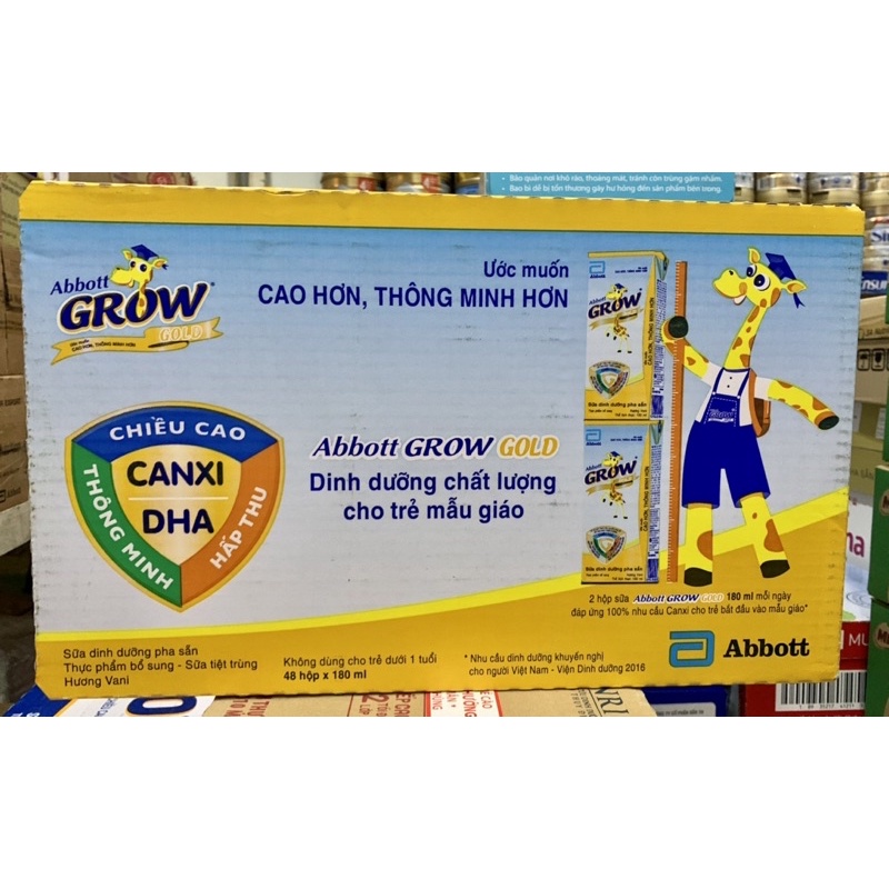 Thùng 48 hộp sữa hươu cao cổ Abbott Grow Gold 110ml - 180ml vị vani - ca cao