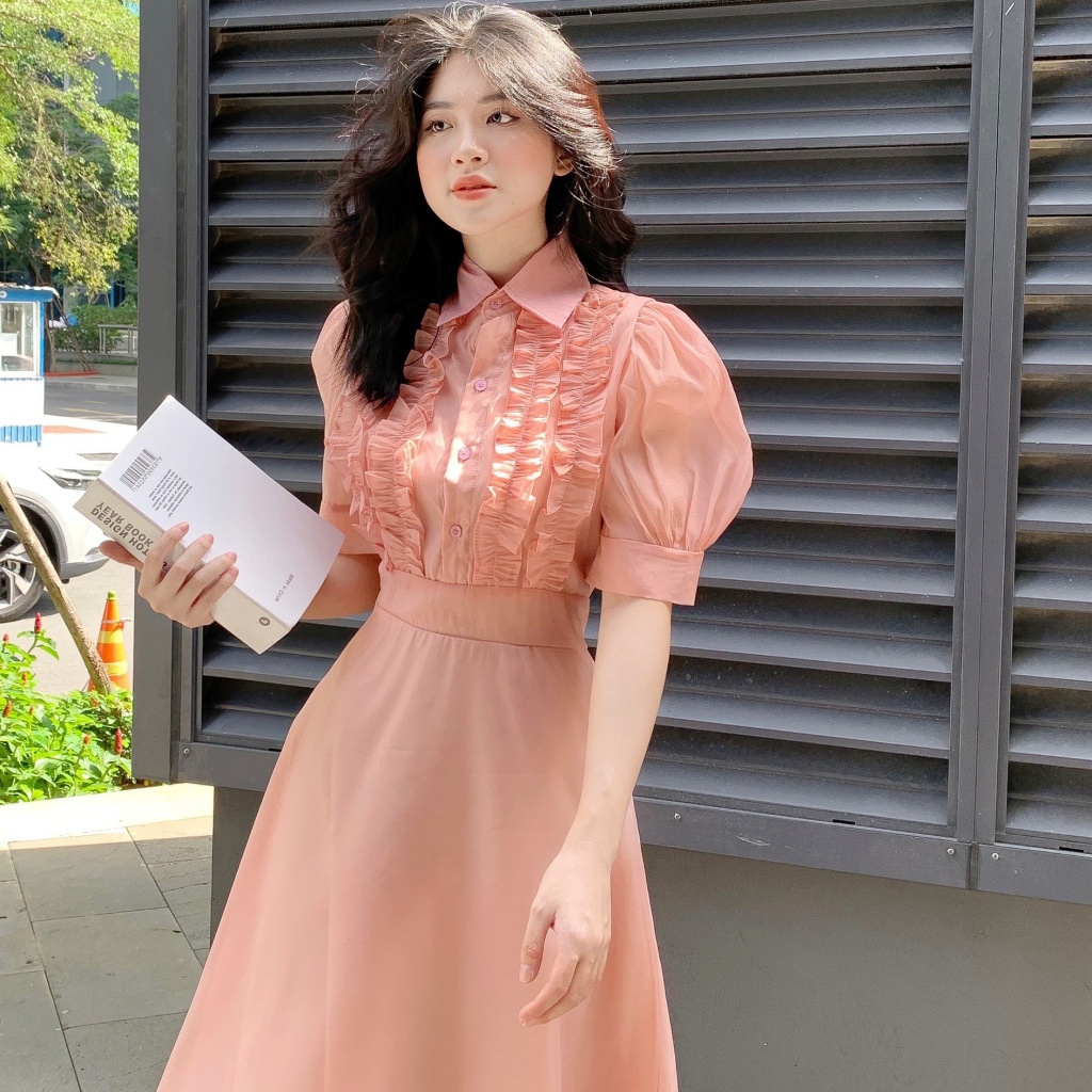 🌸 ĐẦM SƠ MI TIỂU THƯ BÈO NGỰC - CHẤT LIỆU CAO CẤP - MÀU HỒNG BÁNH BÈO/ NÂU TÂY | BigBuy360 - bigbuy360.vn