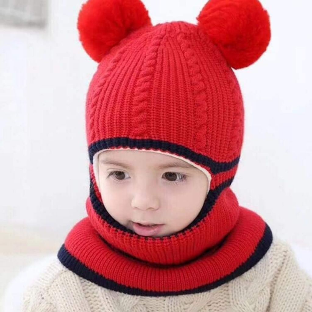 Mũ len mùa đông linda bịt tai quàng cổ cho bé