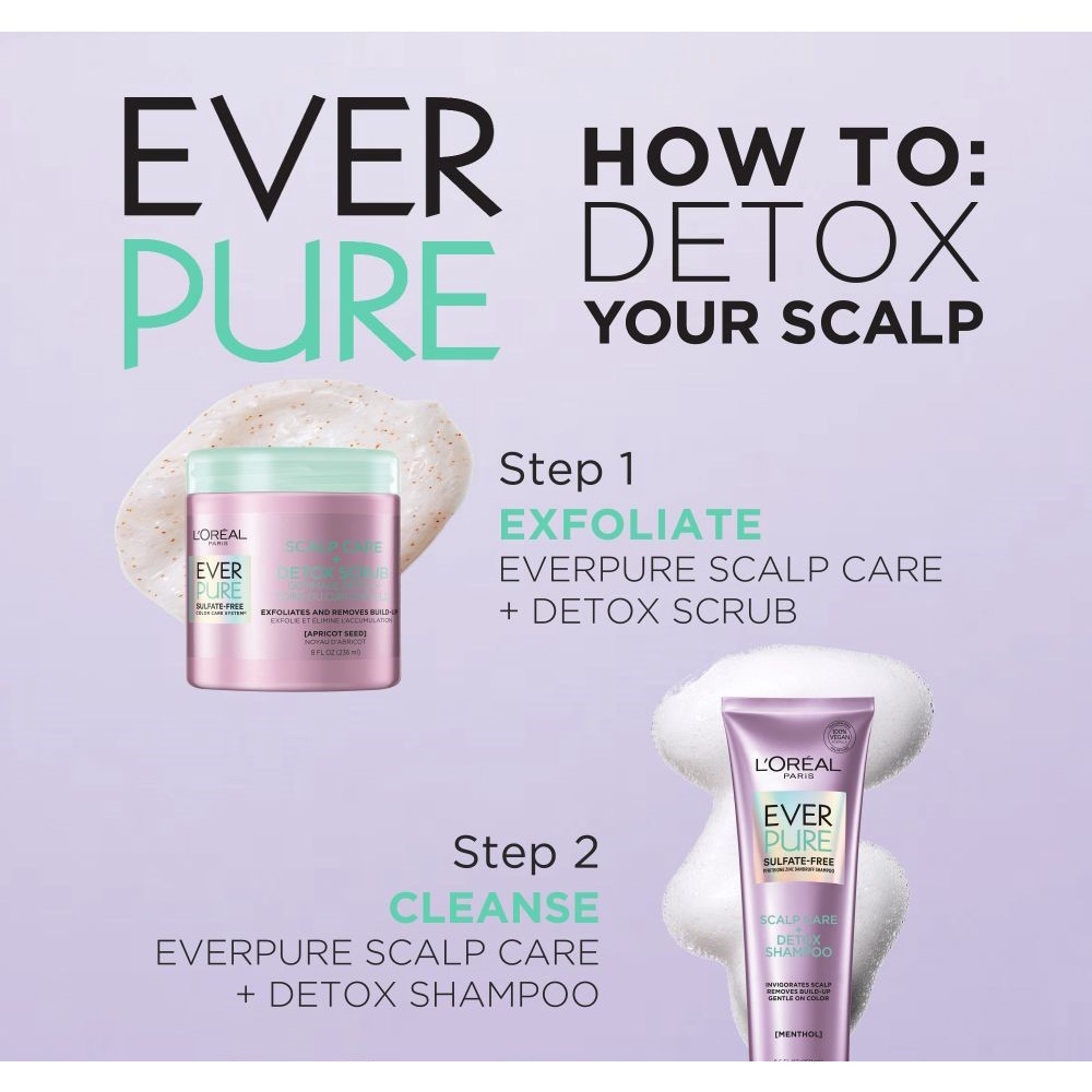 Combo tẩy da chết da đầu và dầu gội thải độc L'Oreal Paris EverPure Exfoliating Scalp Care + Detox Scrub and Shampoo