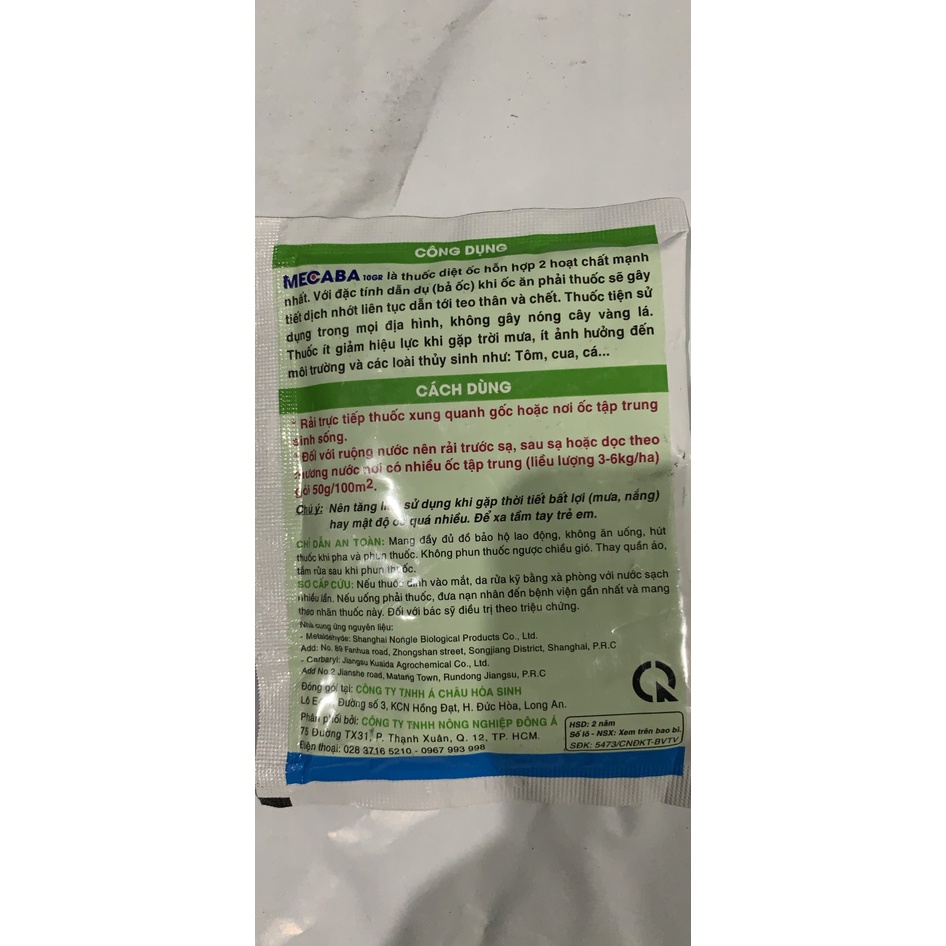 Sản Phẩm diệt Ốc dạng bả MECABA gói 50gr