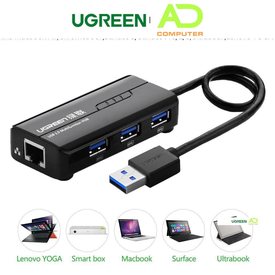 HUB USB 3 cổng 3.0 kèm cổng mạng LAN 10/100 Mbps Ethernet UGREEN CR103 - Hàng phân phối chính hãng - Bảo hành 18 tháng