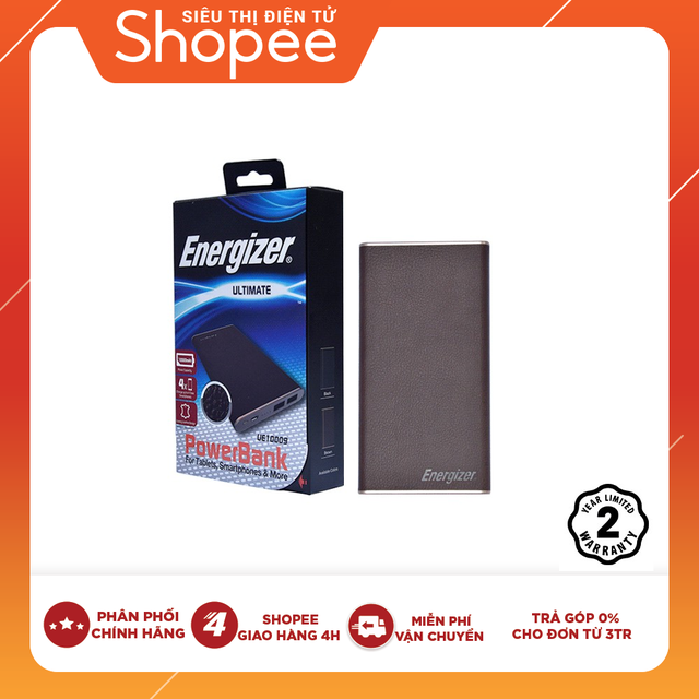 Pin dự phòng Energizer 10.000mAh 2 cổng - Luxury Leather -(Dark Brown)