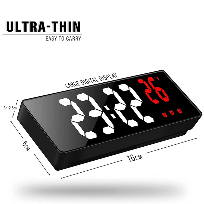Đồng Hồ Báo Thức Kỹ Thuật Số Màu Đen Có Đèn LED Hiển Thị Nhiệt Độ