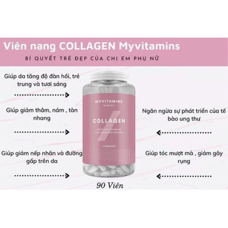 Chính hãng - Collagen Thuỷ Phân Myvitamins 90 viên chống lão hoá, làm đẹp da, tóc, móng