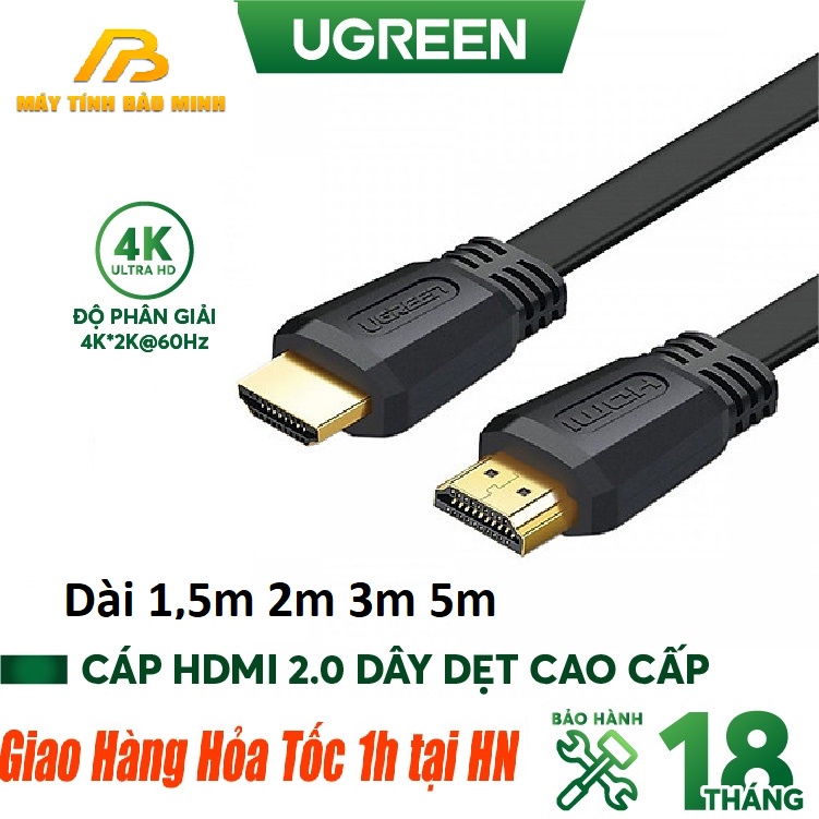 Cáp HDMI 2.0 dẹt Ugreen 50819 70159 50820 50821 dài 1.5m 2m 3m 5m Độ Phân Giải 4K  - Hàng chính hãng