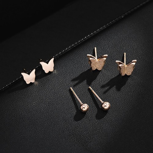 Bộ 3 Đôi Bông Tai Bướm Xinh Titan Ko Đen TT 2681