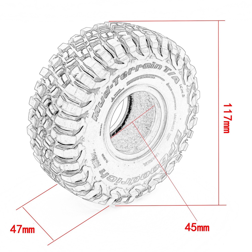 Set 4 Bánh Xe Cao Su 1.9 Inch 117mm Cho Xe Điều Khiển TRX4 TRX6 SCX10 D90 TK300 CC01 YIKONG 4102 4103 4082