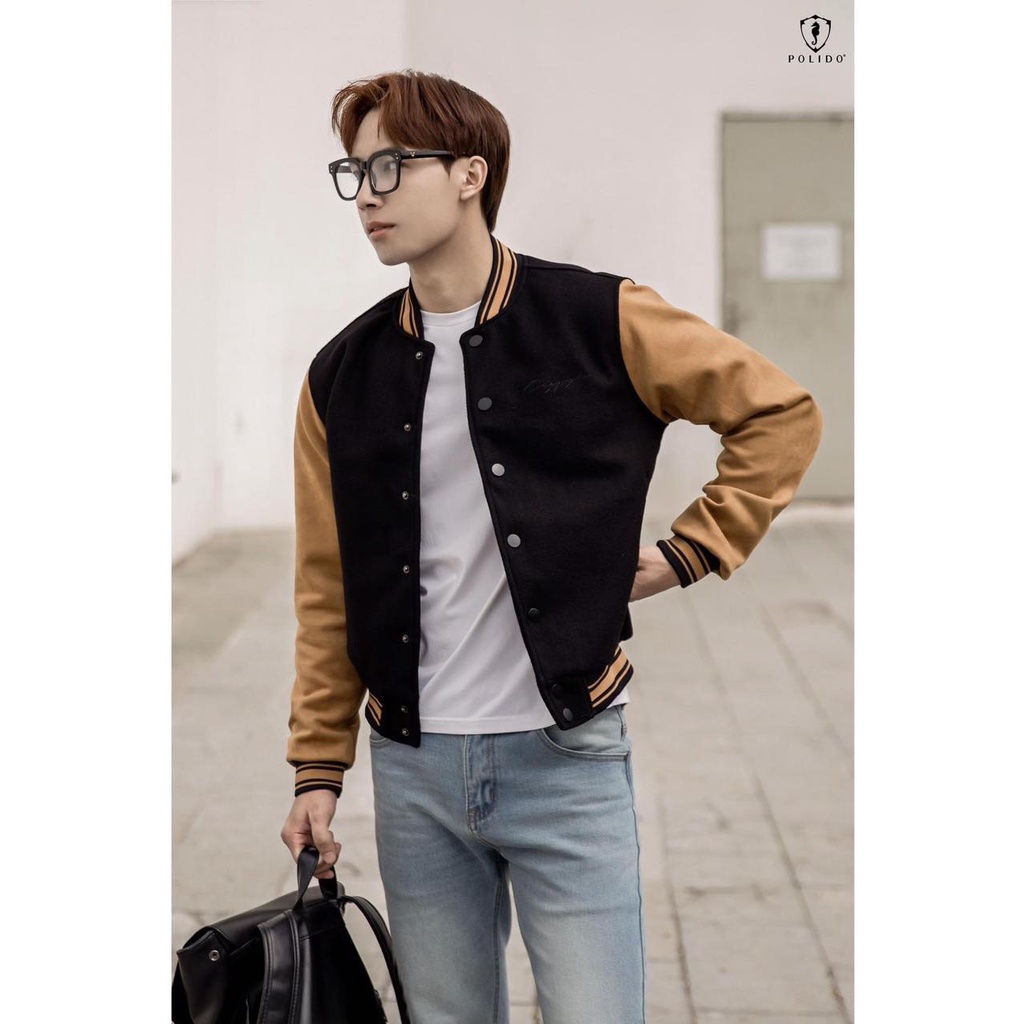 Áo Bomber Varsity Jacket Unisex Chất Liệu Da Lộn Cao Cấp Form Rộng