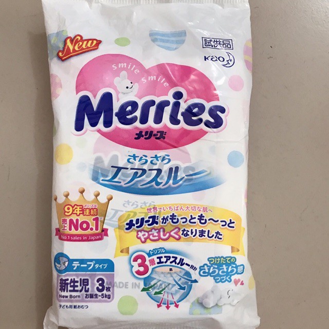Bỉm dán Merries size Xs/45 miếng