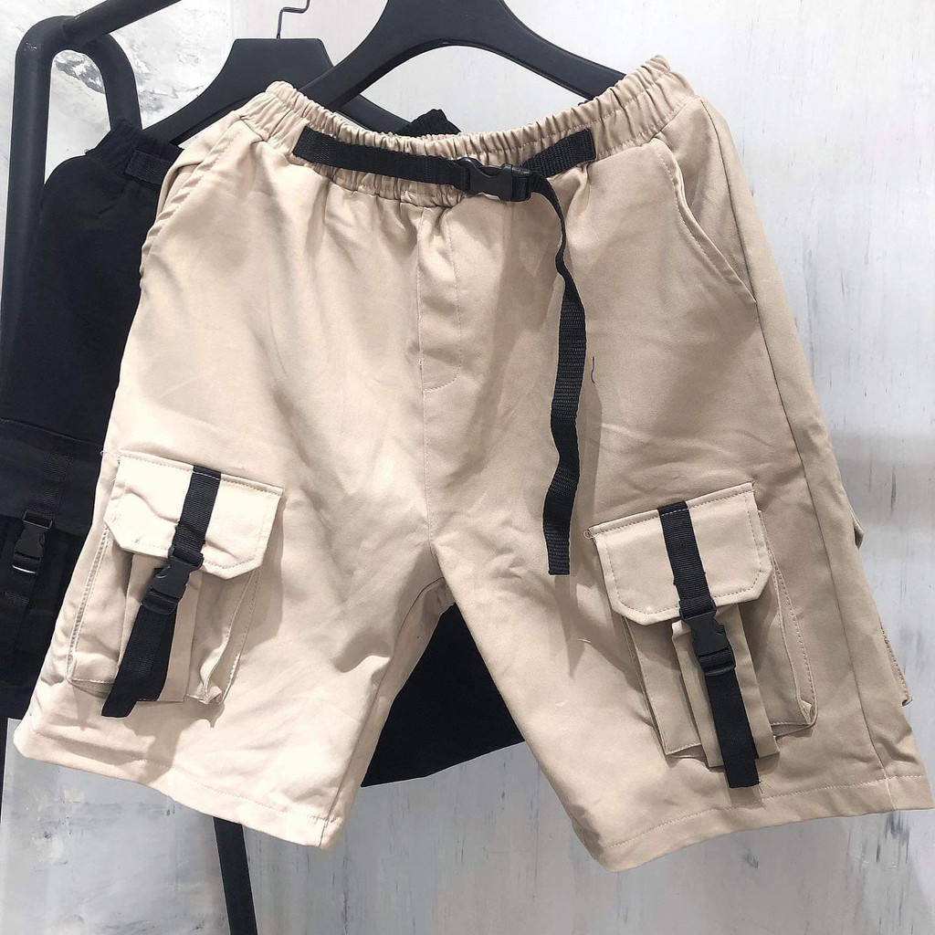 Quần Short Kaki CARGO Phối Khóa 4 Túi Hộp Unisex (Ánh Thật)
