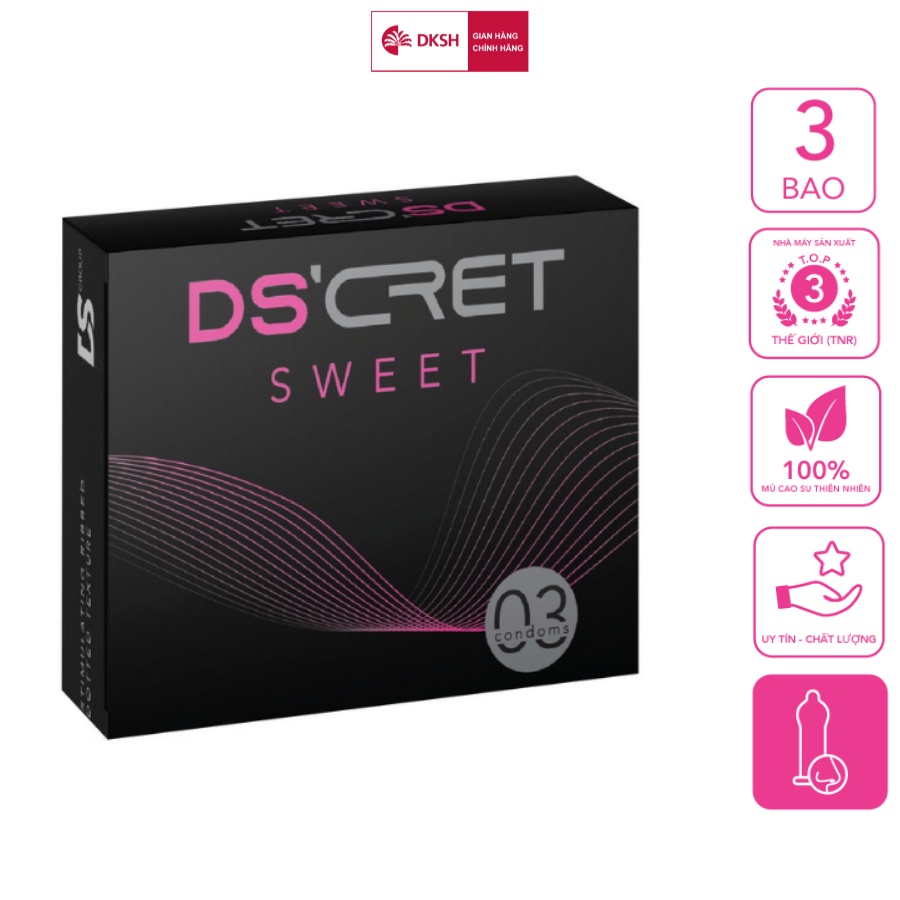 Bao Cao Su DS'CRET Sweet Hương Dâu 52mm (3 bao/hộp)