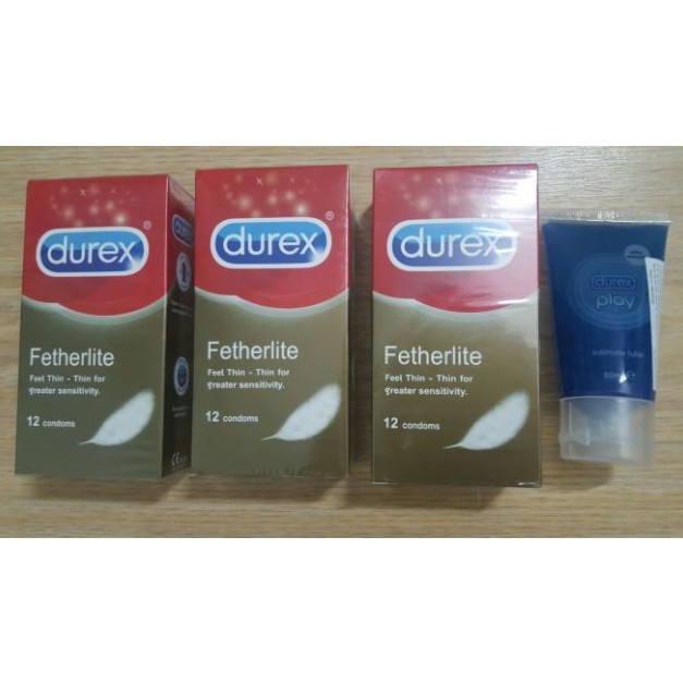 [COMBO] 3 hộp Bao cao su Durex Fertherlite TẶNG Gel Play