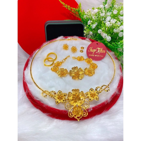 Set nguyên bộ cưới cô dâu dát vàng 24 cao cấp 5 món y hình mẫu mới siêu đẹp