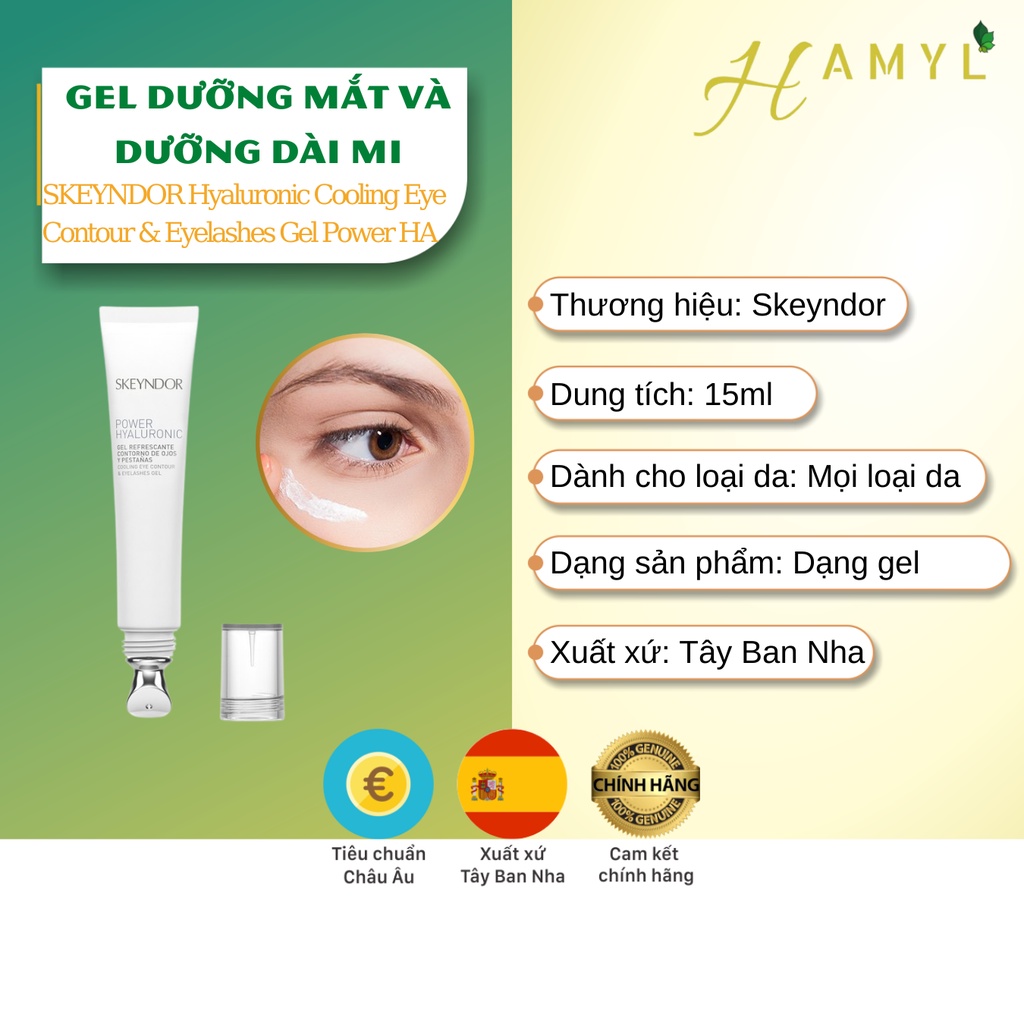 Gel dưỡng mắt đồng thời dưỡng dài mi SKEYNDOR Hyaluronic Cooling Eye Contour & Eyelashes Gel Power HA 15ml