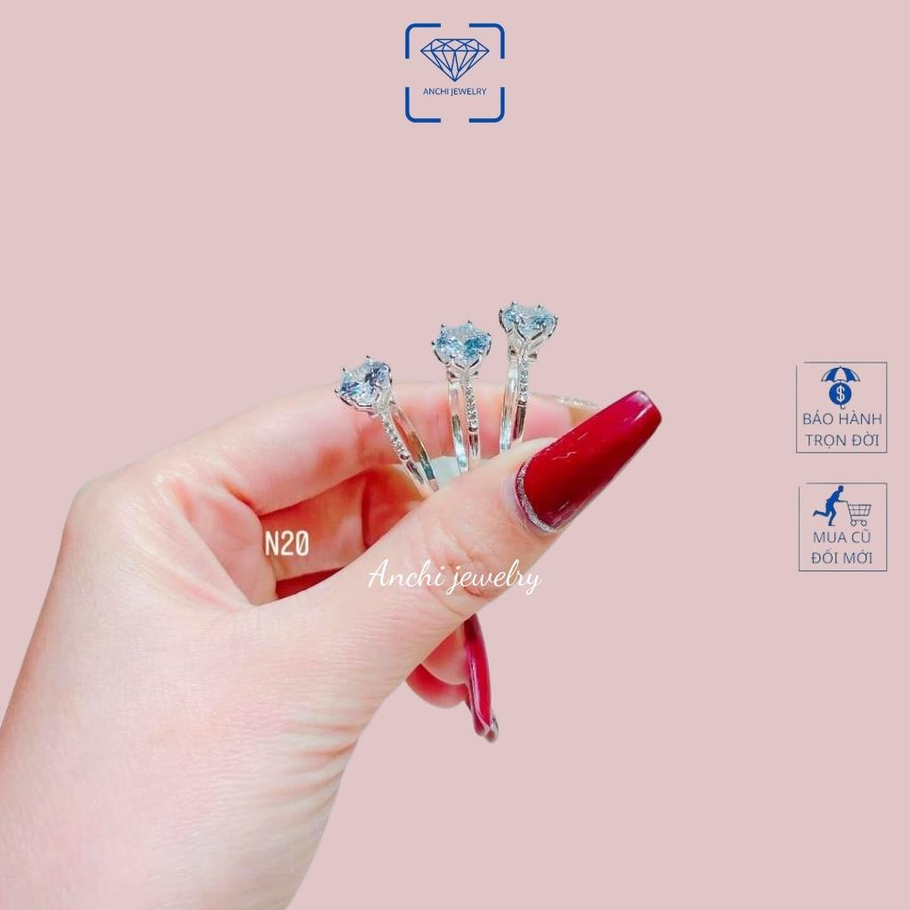 Nhẫn nữ mặt đá tròn 5ly nhô cao, bạc ta sáng đẹp - Anchi jewelry