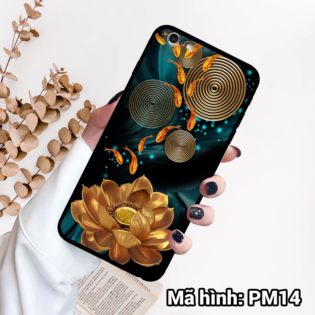 Ốp điện thoại IPHONE 6/6S/6 PLUS/6S PLUS in hình hoa sen,cá chép phong thủy – lưng kính tráng gương viền dẻo