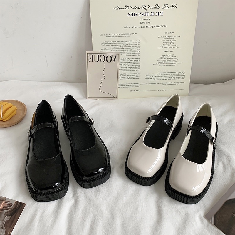 Giày lolita quai ngang KERRY mũi vuông đế cao 5cm phong cách vintage