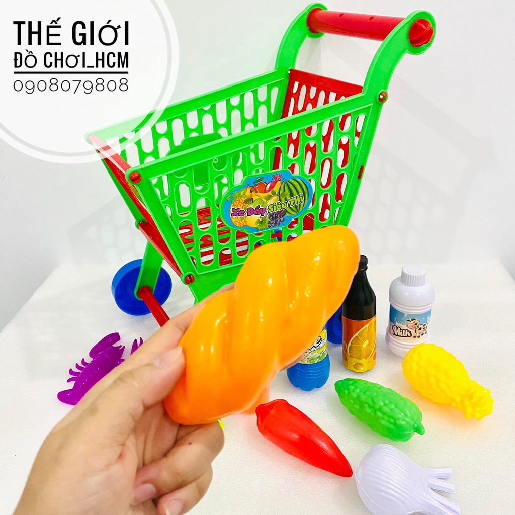 [KÈM TRÁI CÂY] Đồ chơi Túi xe đẩy siêu thị CAO 38CM dành cho bé thích nấu ăn, nhà bếp, cắt thái hoa quả, đồ hàng 0264