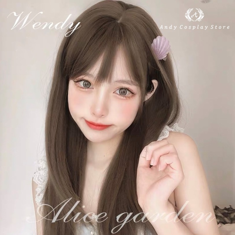 Tóc giả/ Wig teen nâu mái thưa Wendy Alice Garden