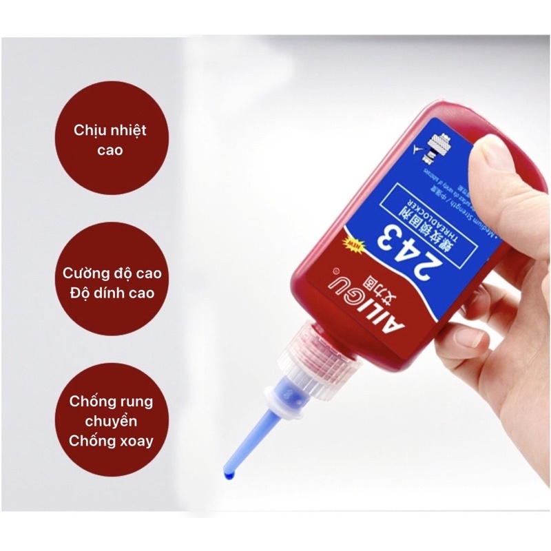 Keo khóa ren 222 242 243 262 263 271 272 277 290 ailigu 50ml, keo khoá ốc, keo chống rung xoay ốc vít xe máy.