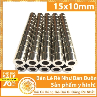 Nam châm viên hình trụ 15x10mm lỗ 8mm lực từ n42