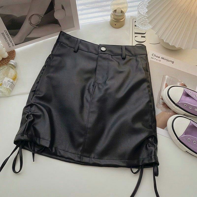 Chân Váy Da Cao Cấp Rút Dây Có Lót Trong Siêu Hot Rút Dây Hai Bên Đủ Size S/M/L màu trơn - Mã: 84 TV-FASHION