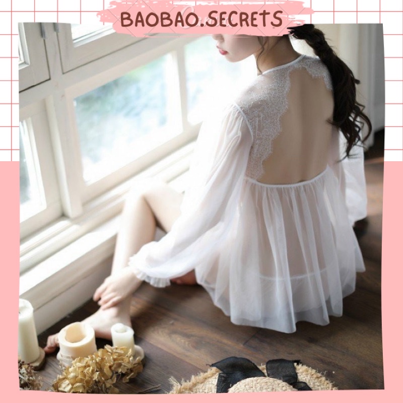 Váy ngủ ren tay bồng xuyên thấu quyến rũ sexy gợi cảm