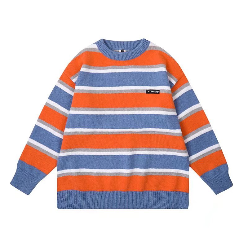 Áo sweater dệt kim kẻ sọc phong cách retro cho nam size M-2XL