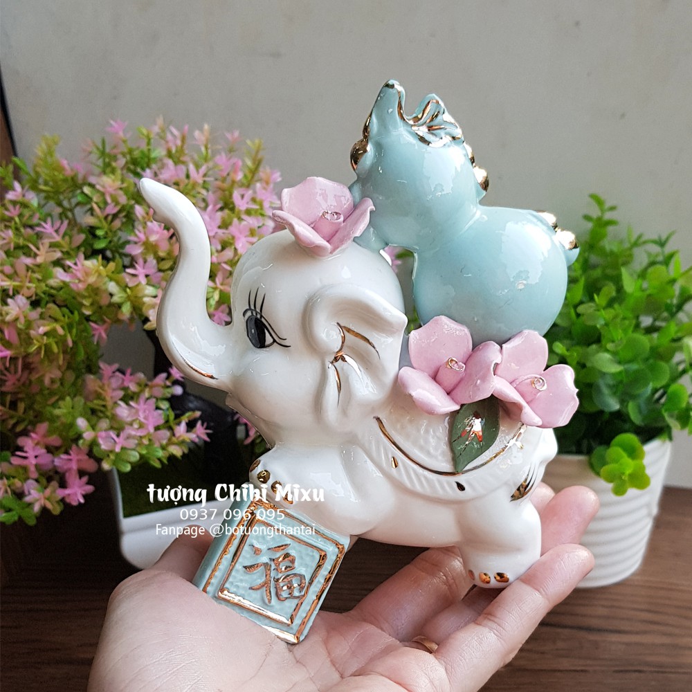 Cặp voi phong thủy 13cm cầu may mắn tài lộc - mẫu 01