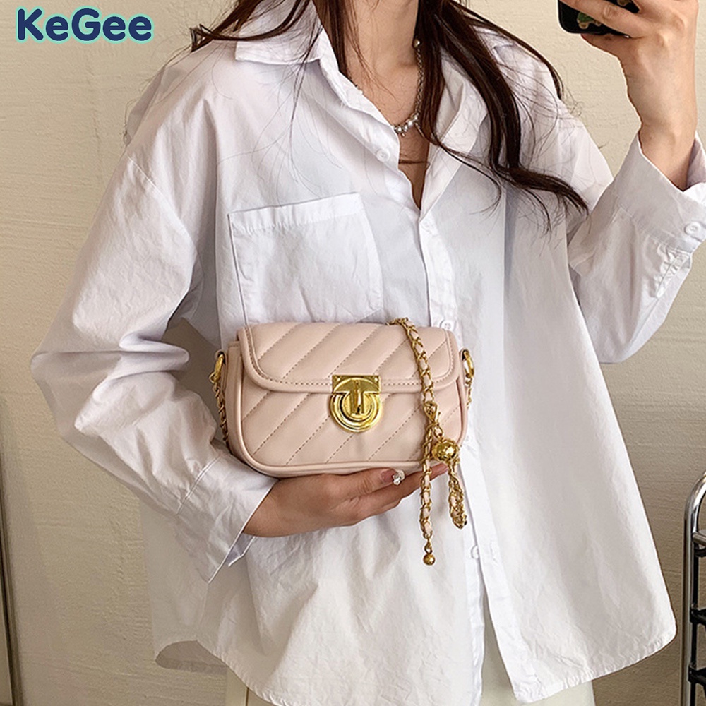 Túi xách nữ KeGee Túi Đeo Chéo Da PU Dây Xích Phong Cách Hàn Quốc Thời Trang Cho Nữ