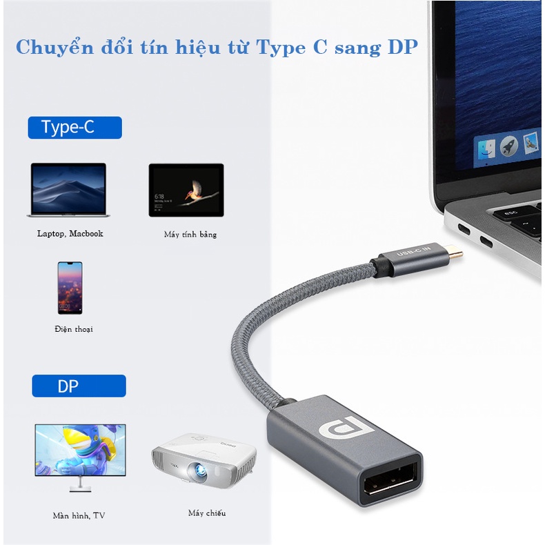 Cáp chuyển đổi Type c sang DisplayPort  4K@60Hz Ulltral HD dây dù cao cấp