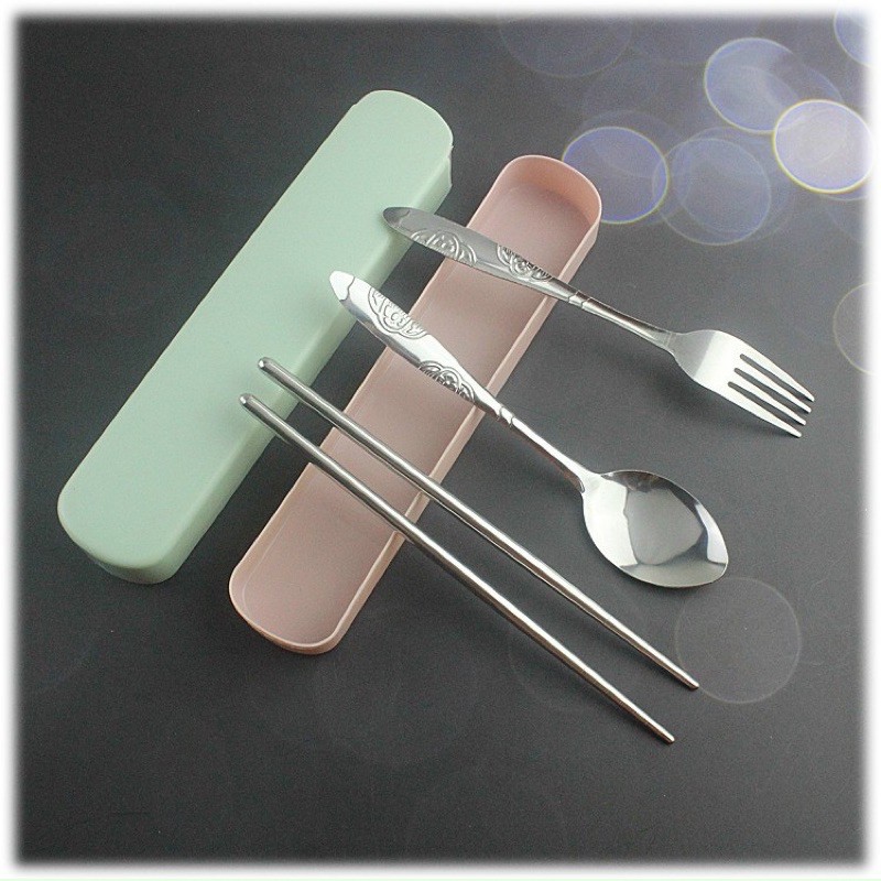 Set 3 bộ thìa dĩa đũa inox không rỉ cho bé