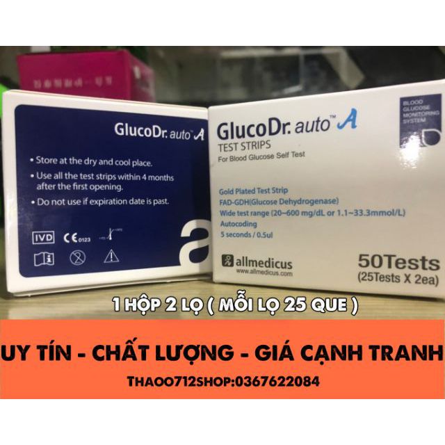 Que thử đường huyết Gluco Dr 50 que ( tặng kèm 50 kim lấy máu )