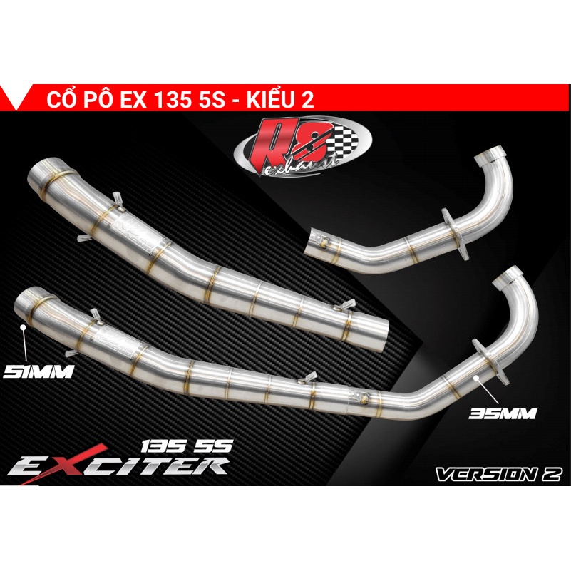 CỔ PÔ INOX 304 R8 RACING xe exciter 135 EX 4 SỐ EX 5 SỐ 28 - 32 - 35 CHÍNH HÃNG