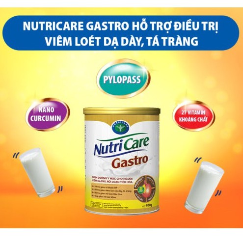 Sữa bột Nutricare Gastro cho người Viêm dạ dày, rối loạn tiêu hóa, giúp phục hồi niêm mạc (Lon 900g)