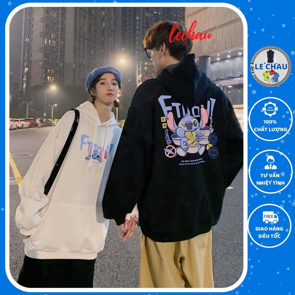 Áo khoác hoodie nỉ bông ulzzang unisex form rộng chống nắng nam nữ FTITCH LECHAU AKN12 cao cấp rẻ đẹp