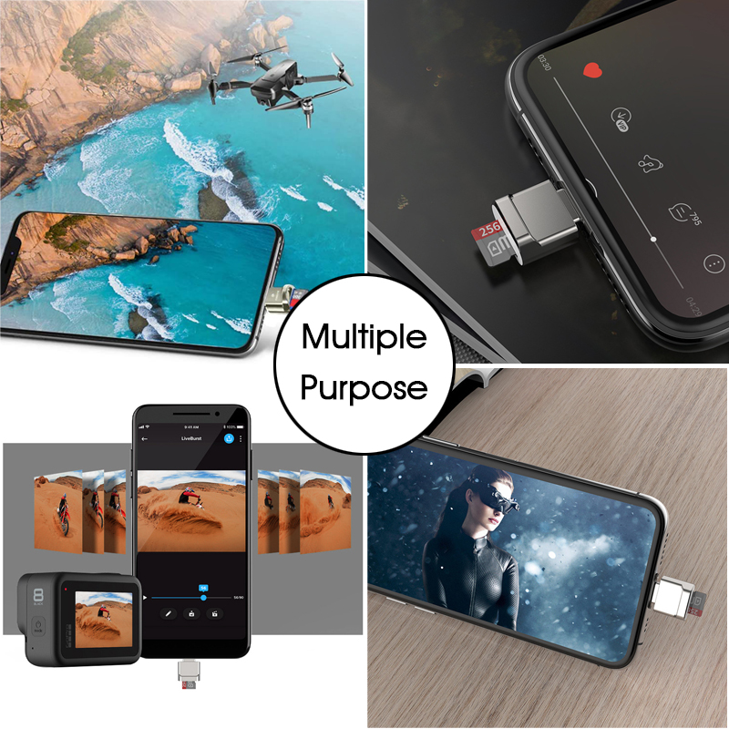 Bộ chuyển đổi đầu đọc thẻ nhớ USB Type-C & Micro USB Micro SD TF cho điện thoại và máy tính bảng Android, đầu đọc thẻ nhớ, Cắm và chạy mà không cần APP