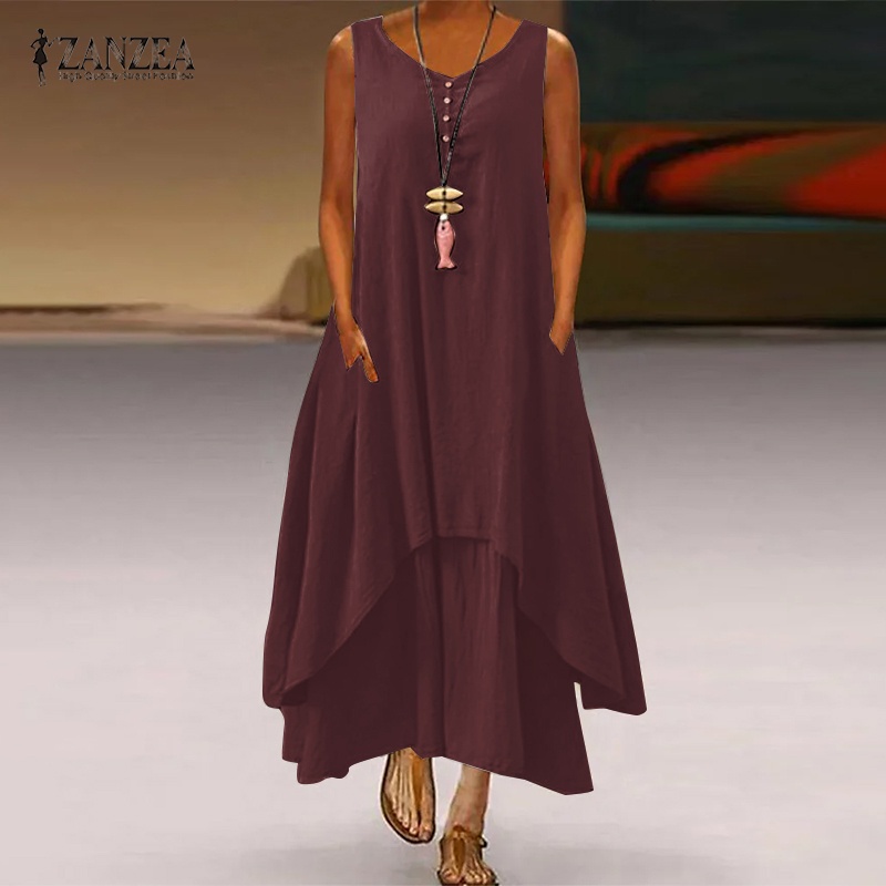Zanzea Đầm không tay Phong Cách Vintage Xinh Xắn
