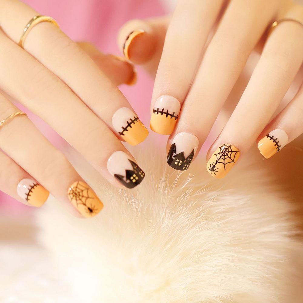 NIUYOU Set 24 Móng Tay Giả Ngắn Hình Vuông Trang Trí Nghệ Thuật