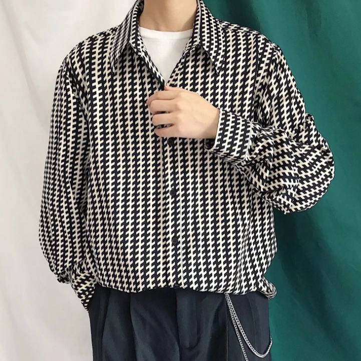 Thời trang nam giới trẻ tay áo dài cao cấp xu hướng áo sơ mi nam kẻ sọc giản dị