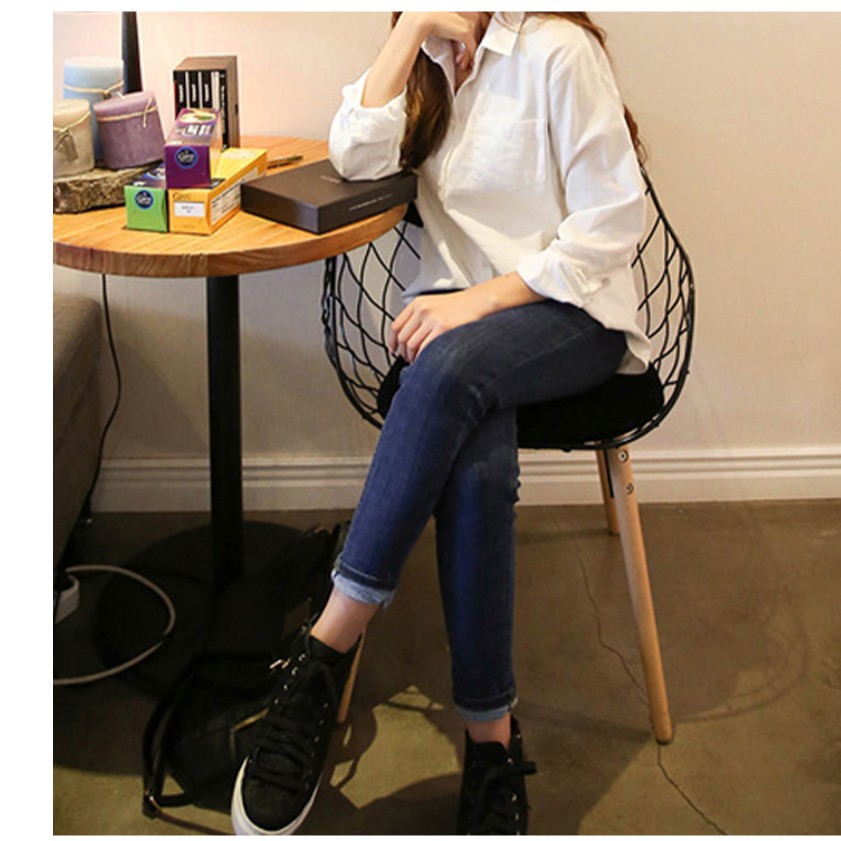 SUXI Áo kiểu Cotton trắng form rộng tay dài 8283 #