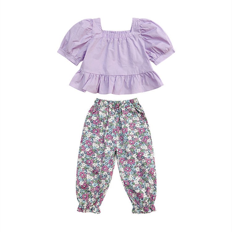 Girls summer western style 2021 new children's Korean version of the net red summer baby floral mosquito pants two-piece suit