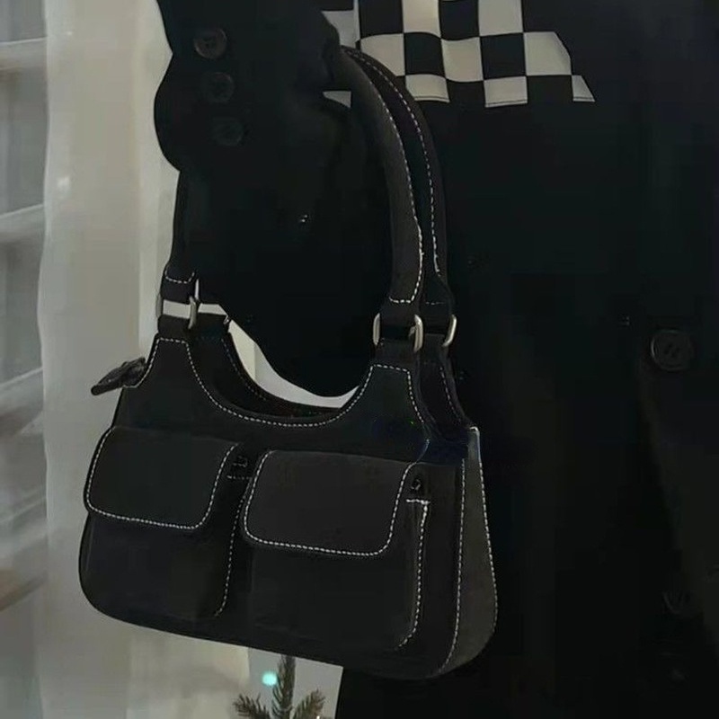 Túi đeo vai IELGY vải denim hai ngăn cỡ nhỏ phong cách cổ điển